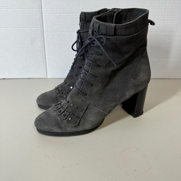 Lloyd Women's Gray Suede Lace Up Grunge Punk Heeled Ankle Boots Size 38 1/2 - Picture 2 of 15